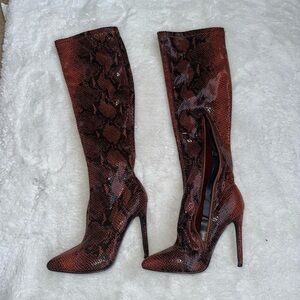 Fashion Nova Brown Snakeskin Heeled Boots